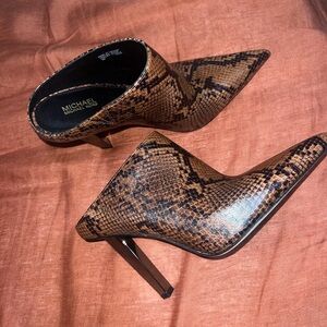 MICHAEL Michael Kors Brown Snake-Print Pointed Toe Mules